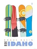 Bogus Basin, Idaho, Snowboards in the Snow Art Giclee Poster Print by Lantern Press, 12x16