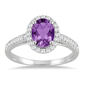 1.50 Carat Oval Amethyst and Diamond Halo Ring in 10K White Gold