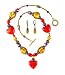 Necklace - N133 - Murano Style - Round, Oval and Heart Beads + Matching Earrings ~ Red and Gold
