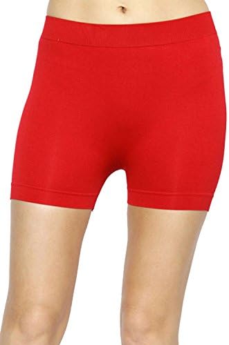 LiaBella Women's Seamless Stretch Spandex Exercise Bike Shorts, One Size, Red