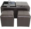 Global Distinctions 3-Piece Storage Ottoman Set with Tray Tables, Brown