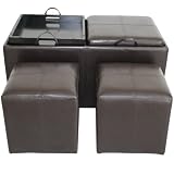 Global Distinctions Double Storage Ottoman with Tray Tables, Brown