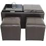 Global Distinctions 3-Piece Storage Ottoman Set with Tray Tables, Dark Brown