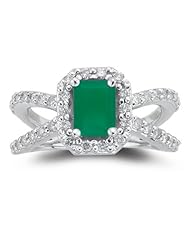 0.63 Cts Diamond & 0.68 Cts Natural Emerald Ring in 14K White Gold