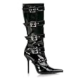 4 1/2 Inch Sexy High Heel Knee Boot Stiletto Heel Pointed Toe Featuring Buckle Black Patent