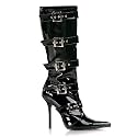 4 1/2 Inch Sexy High Heel Knee Boot Stiletto Heel Pointed Toe Featuring Buckle Black Patent