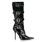 4 1/2 Inch Sexy High Heel Knee Boot Stiletto Heel Pointed Toe Featuring Buckle Black Patent
