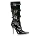 4 1/2 Inch Sexy High Heel Knee Boot Stiletto Heel Pointed Toe Featuring Buckle Black Patent