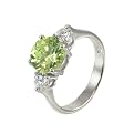Sterling Silver Ring with Cubic Zirconia - Light Peridot (Size 7)