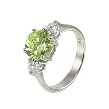 Sterling Silver Ring with Cubic Zirconia - Light Peridot (Size 7)