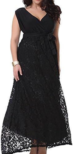 TLIH Women's Plus Size Sleeveless Lace charming Maxi Evening Dress High Waist Black 8X Plus