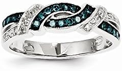 14k White Gold White & Blue Diamond Ring, Size 7, (0.25 ctw, SI2-I1 Clarity), Jewelry Rings for Women