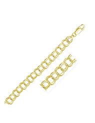 9.0 mm 14K Yellow Gold Solid Double Link Charm Bracelet