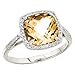 Cushion Cut Citrine and Diamond Cocktail Ring 14k title=