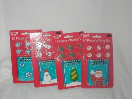 Merry Brite Christmas 10 Piece Writing Set in Random Assorted Patterns (Snowflake, Snowman, Christmas Tree, or Santa).
