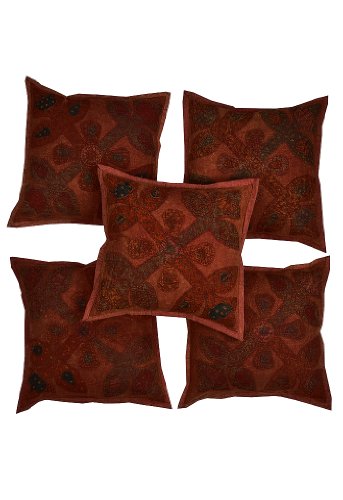 Imagen principal de Jogi indio bordado Cojín de algodón Set Adornado con Patch Work Tamaño 16 x 16 pulgadas Juego de 5 piezas