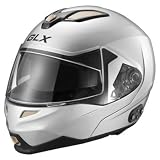 GLX DOT Bluetooth Full Face Modular Flip Up Motorcycle Helmet Silver Large