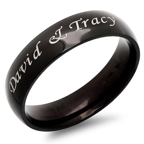 Personalized 6mm Stainless Steel Black Shiny Ring - Free Engraving