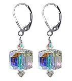 41SZRIe3QML. SL160  Romantic Clear Swarovski Cube Crystal Sterling Silver Leverback 1.25 Long Drop Earrings
