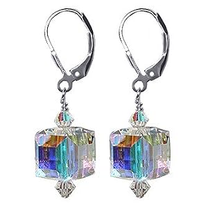 Romantic Clear Swarovski Cube Crystal Sterling Silver Leverback 1.25
