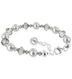 Grey Faux Pearl Black Diamond Swarovski Crystal Sterling Silver 7 Bracelet