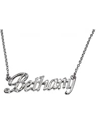 Name Necklaces Bethany - Personalized Necklace White Gold Plated 18K, Belcher Chain, 2mm Thick