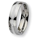 Sterling Silver Center Polished Stainless Steel Ring (6.0 mm) - Sizes 6-13