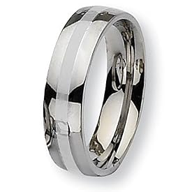 Sterling Silver Center Polished Stainless Steel Ring (6.0 mm) - Sizes 6-13