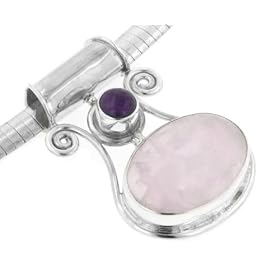 Elizabethan-Style Large Sterling Silver Rose Quartz and Amethyst Slide Pendant by Silver Insanity