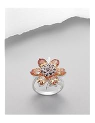 Goldenrod (Champagne) Flower CZ Ring In 92.5 Sterling Silver