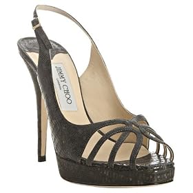 Jimmy Choo anthracite lizard embossed patent 'Leah' slingbacks