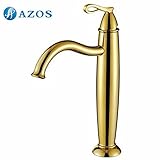 AZOS 洗面器の蛇口 黄銅製 金色 単穴 台付 冷熱混合水栓 MPDKZ079G-2