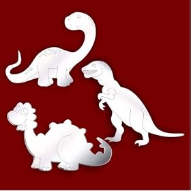 Pack of 3 Etched Dinosaur Mirrors for Boys Bedroom (10cm each)