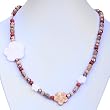 Handmade Gold Pearl Necklace With White Mother Of Pearl Flowers, Jasper & Sterling Silver Clasp