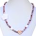 EXP Handmade Gold Pearl Necklace With White Mother Of Pearl Flowers, Jasper & Sterling Silver Clasp