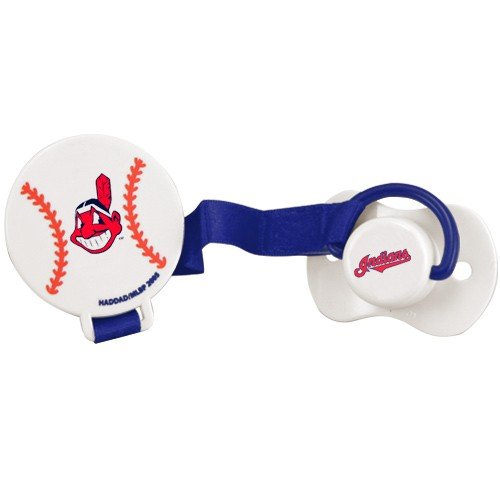 Cleveland Indians Baby Pacifier With Baseball Design Clip