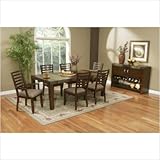 7 Piece Natural Slate Rectangular Dining Table Set with Leaf in Medium Brow ....