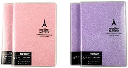 Heeton Pocket Notebook Diary 4pack 3x4" - Sparkly Glitter Metallic Color Bound Mini Notepad with Plastic Cover Pink &amp; Purple