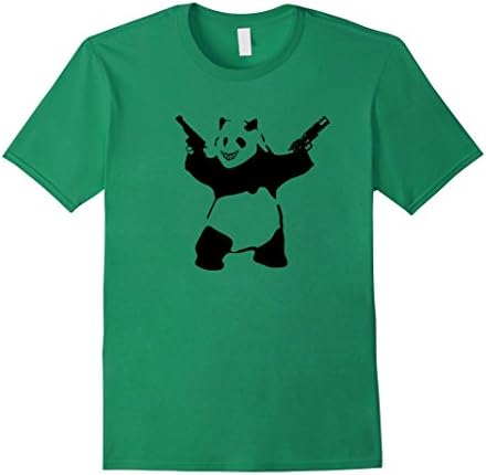 Men's Cool Crazy Panda Gun Shooting Shirt - Angry Panda T Shirt  Medium Kelly Green