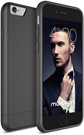iPhone 6 Case - Maxboost [Vibrance Series] iPhone 6 Case Slider Style Protective SOFT-Interior Scratch Protection Finished Hard Cases Cover - Smooth Black