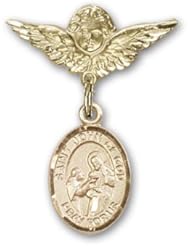 Gold Filled Baby Badge with St. John of God Charm and Angel with Wings Badge Pin