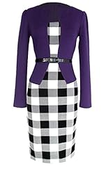 Sexy Plaid Print Long Sleeves Belted Cotton/Spandex Cocktail Short Club Dress/Party Dress  With a Sash 