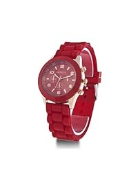 Unisex Geneva Silicone Jelly Gel Quartz Analog Sports Wrist Watch (Red)