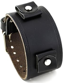 Nemesis #LHST Wide Black Leather Cuff Watch Band