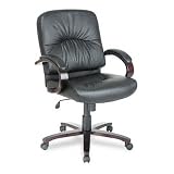 OFFICE STAR PRODUCTS / OSPWD53313 / Executive Leather Mid-Back Swivel Chair, Black/Mahogany / Sold as 1 EA