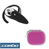 Wireless Bluetooth Handsfree Headset + Premium Unviersal Bluetooth Headset Pouch Carrying Case - 10 Color Available for Blackberry 8900 Curve, 8350i Curve, Storm 9530, Pearl Flip 8220, 9000 Bold, 8110 Pearl, 8330 Curve, 8120 Pearl, 8130 Pearl, 8310 Curve, 8320 Curve, 8820, 8300 Curve Smartphone (Hot Pink)