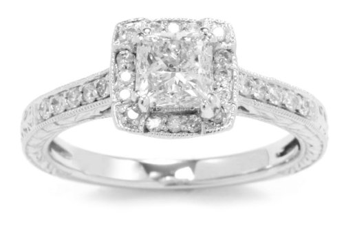 Kobelli 1-1/5 cttw Round and Princess Cut Diamond Engagement Ring, Size 7