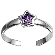 Silver Toe Ring with Amethyst CZ - Rhodium Plated - Star