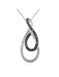 Sterling Silver Black and White Diamond Twist Drop Pendant Necklace (1/6 Cttw, I-J Color, I2-I3 Clarity), 18"
