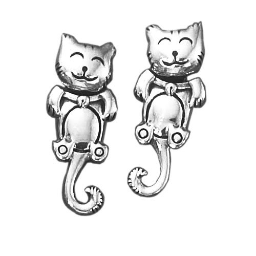 Bling Jewelry Dancing Cat Sterling Silver Stud Earrings with Swing Body